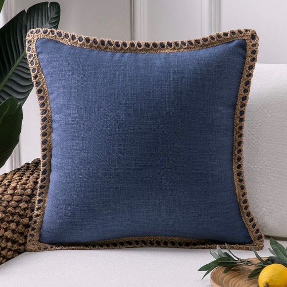 Luxury Home | Navy Blue Rustic Farmhouse Burlap Tailored Edge Euro Pillow Cover - Picture 1 of 6